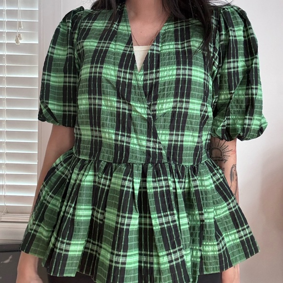 Ganni Seersucker peplum top - Picture 4 of 5